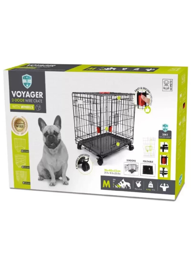 10451708 M-Pets Voyager Tekerlekli Köpek Kafesi 2 Kapılı (M) Siyah 76X48X53Cm - DİĞER