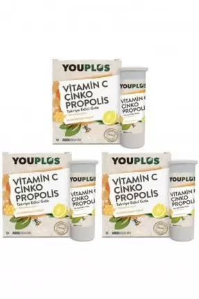 Youplus Vitamin C Çinko Propolis 20 Efervesan Tablet x 3 Adet