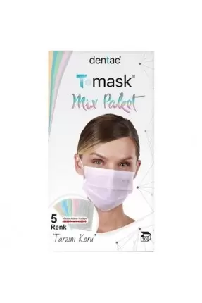 Dentac T-Mask 3 Katlı Renkli Mix Paket Yüz Maskesi 10 Adet