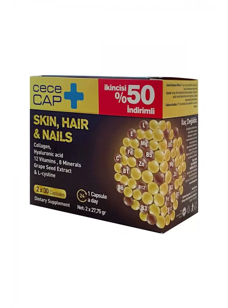 CeceCap Skin , Hair & Nails ( Cilt , Saç & Tırnak ) Takviye Edici Gıda 30 Kapsül - İkincisi %50 İndirimli