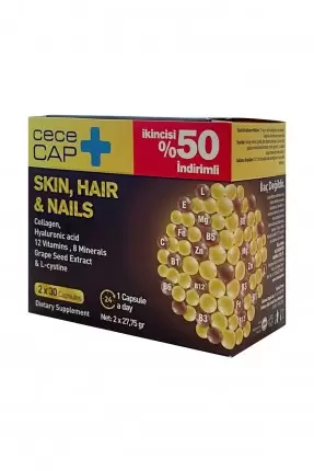 CeceCap Skin , Hair & Nails ( Cilt , Saç & Tırnak ) Takviye Edici Gıda 30 Kapsül - İkincisi %50 İndirimli