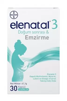 Elenatal 3 Multivitamin, Mineral ve Omega-3 İçeren Takviye Edici Gıda 30 Kapsül