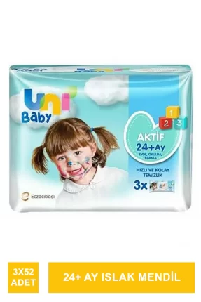 Uni Baby Aktif Simple Clean 24+ Ay Islak Mendil 3x52 Adet