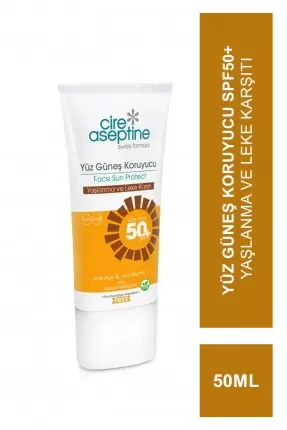 Cire Aseptine Yüz Güneş Koruyucu Spf50+ Yaşlanma ve Leke Karşıtı 50 ml