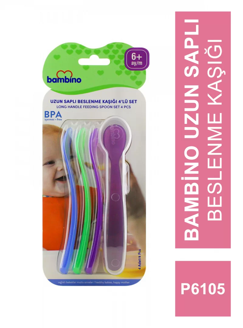 Bambino Uzun Saplı Beslenme Kaşığı 4'lü Set ( P6105 ) (S.K.T 11-2025)