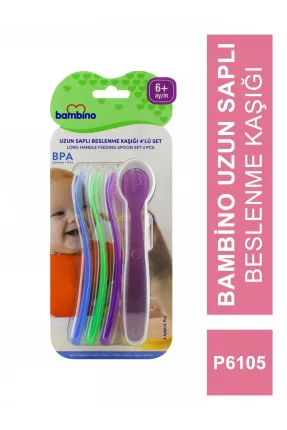 Bambino Uzun Saplı Beslenme Kaşığı 4'lü Set ( P6105 ) (S.K.T 11-2025)