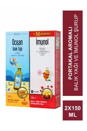 Ocean Orange Portakal Aromalı Balık Yağı Şurup 150ml + Ocean Imunol Şurup 150ml (S.K.T 05-2024)