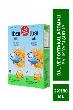 Ocean Multi Şurup Balık Yağı Bal ve Portakal Aromalı 150 ml ( 2'li Set )(S.K.T 08-2024) (S.K.T 08-2024)