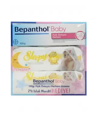 Bepanthol Baby Pişik Önleyici Merhem 100 Gr + 2 Paket Sleepy Sensitive Islak Havlu 90'lı Hediye