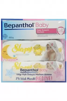 Bepanthol Baby Pişik Önleyici Merhem 100 Gr + 2 Paket Sleepy Sensitive Islak Havlu 90'lı Hediye