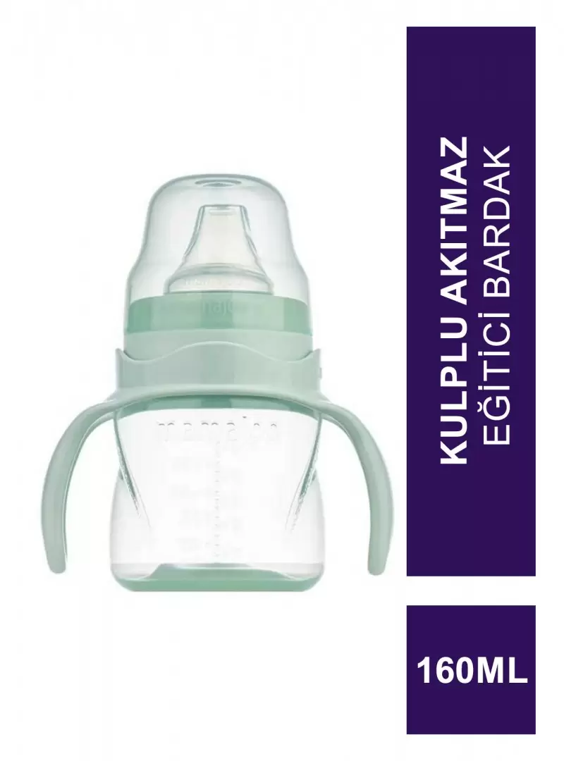 Mamajoo Kulplu Akıtmaz Eğitici Bardak Powder Green 160 ml & Anti-Kolik Bardak Ucu (S.K.T 06-2026)