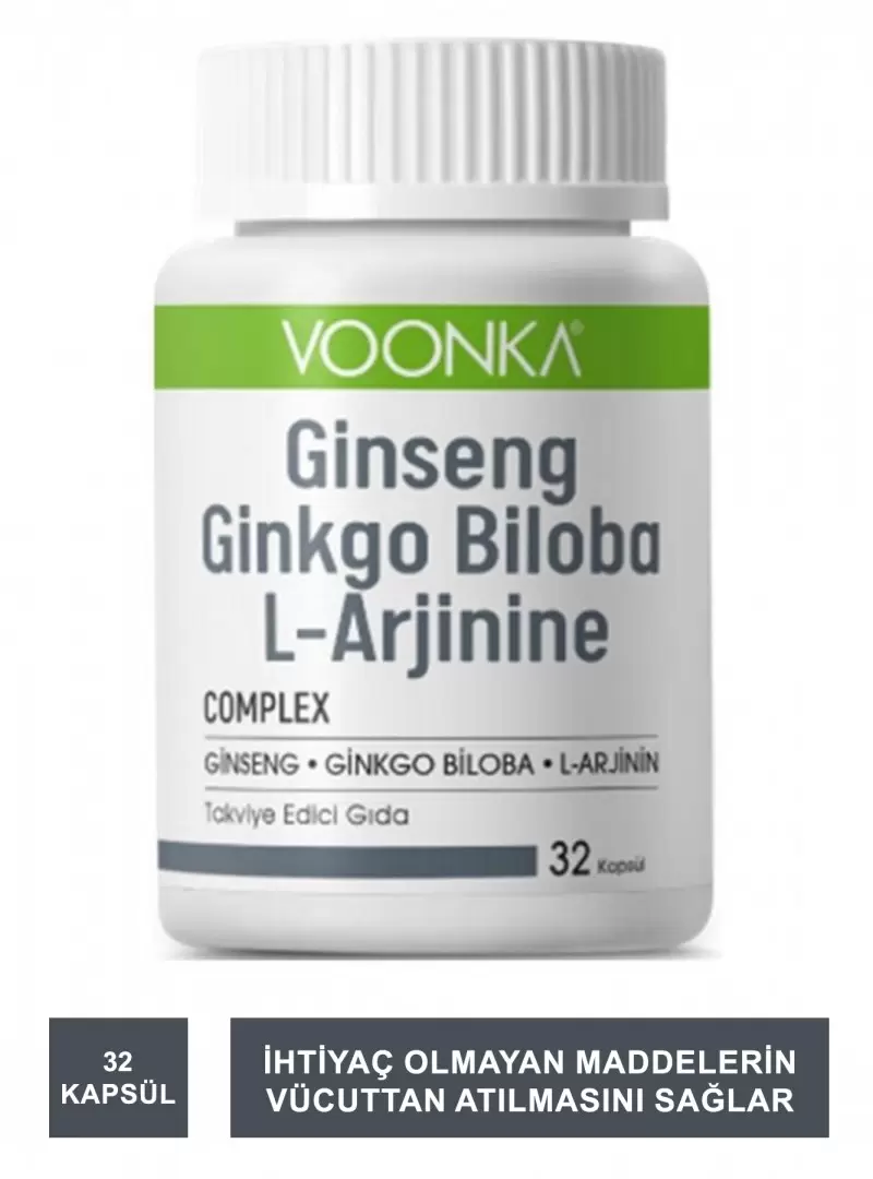 Voonka Ginseng Ginkgo Biloba ve L-Arginine 32 kapsül