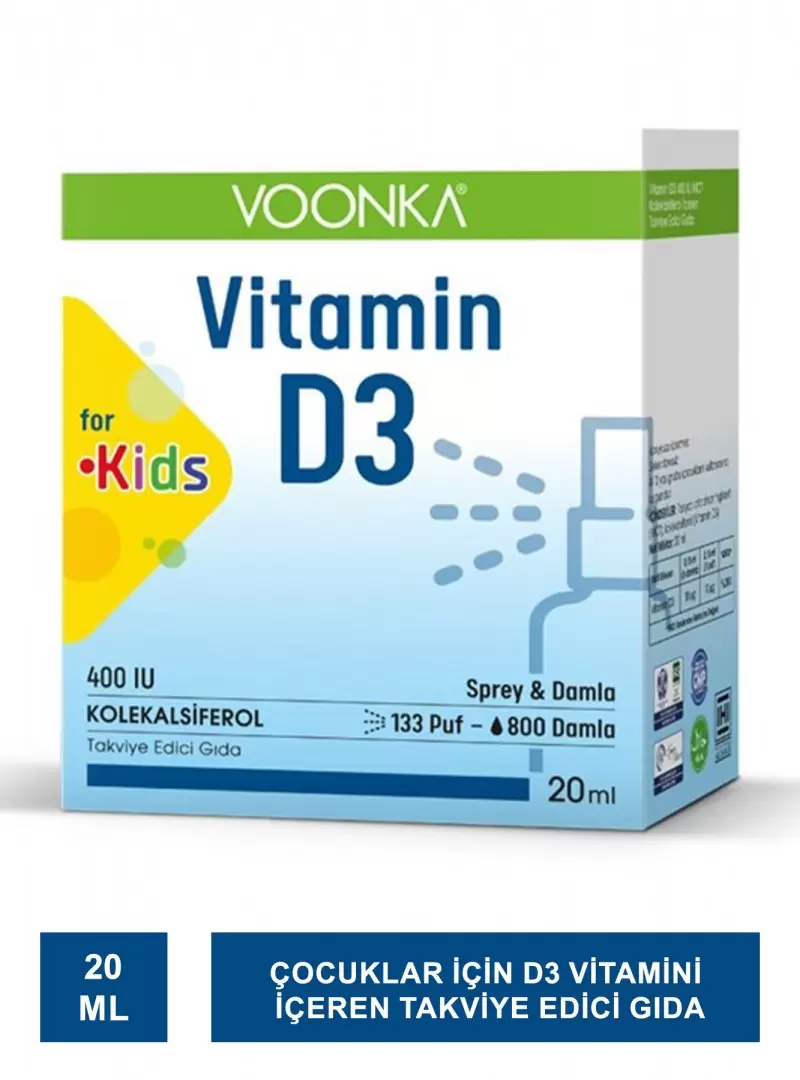 Voonka Vitamin D3 for Kids 400 IU Sprey&Damla 20 ml