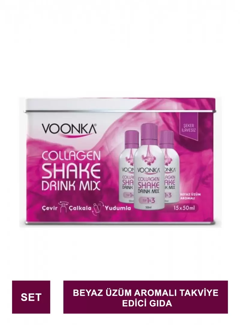 Voonka Beauty Collagen Shake Drink Mix Beyaz Üzüm Aromalı 15x50 ml