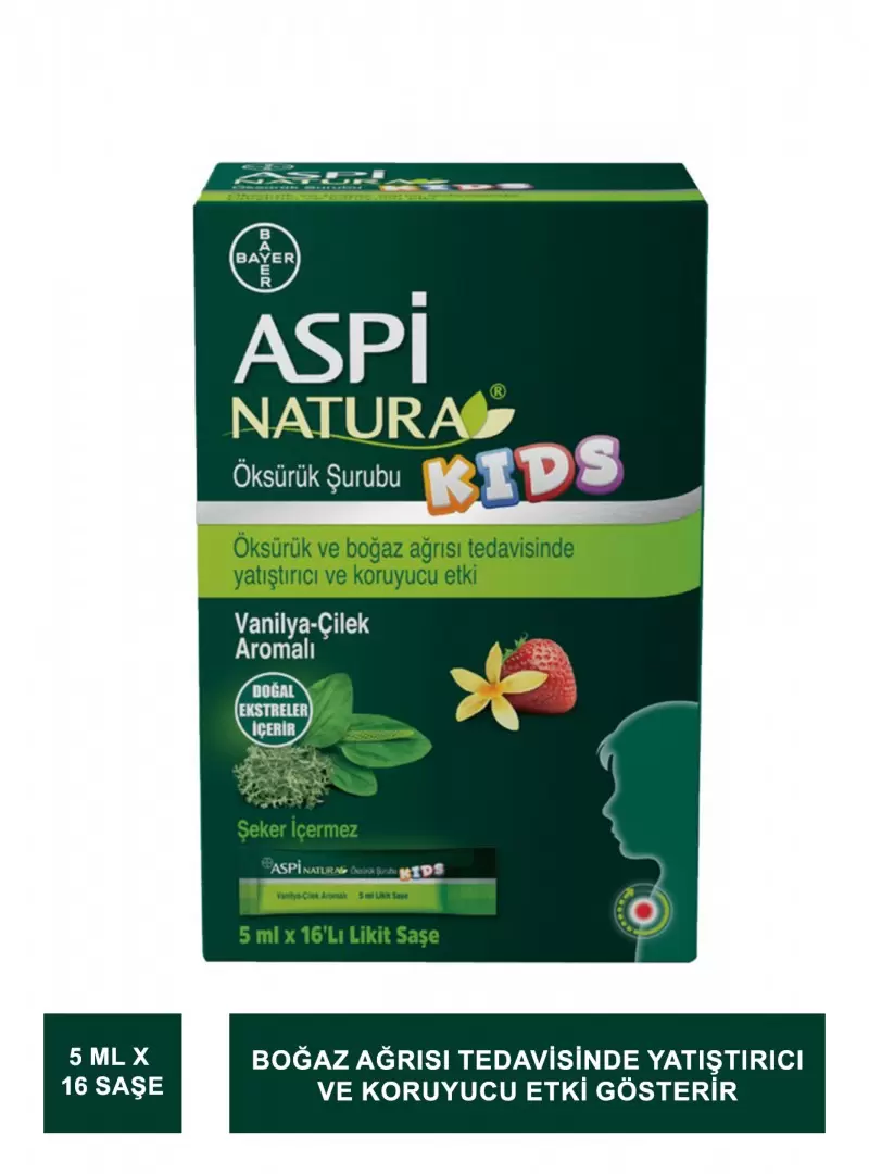 Aspi Natura Kids 5 ml x 16 Saşe - Vanilya Çilek Aromalı