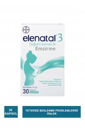 Elenatal 3 Multivitamin, Mineral ve Omega-3 İçeren Takviye Edici Gıda 30 Kapsül