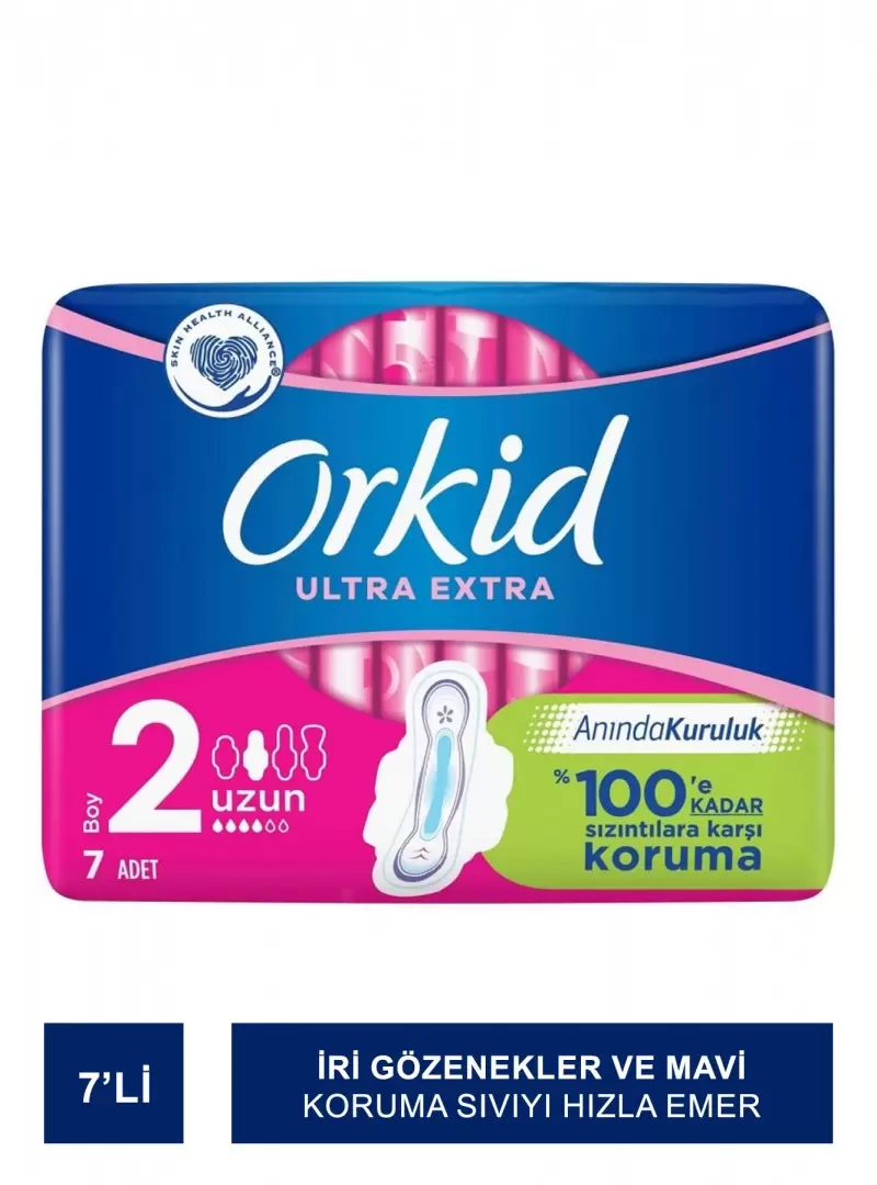 Orkid Ultra Extra Uzun (Boy 2) Kanatlı Hijyenik Ped 7 Ped