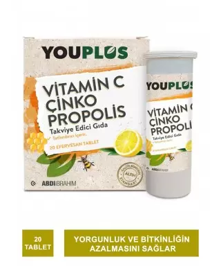 Youplus Vitamin C Çinko Propolis 20 Efervesan Tablet x 3 Adet