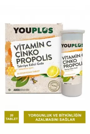 Youplus Vitamin C Çinko Propolis 20 Efervesan Tablet x 3 Adet (S.K.T 09-2023)