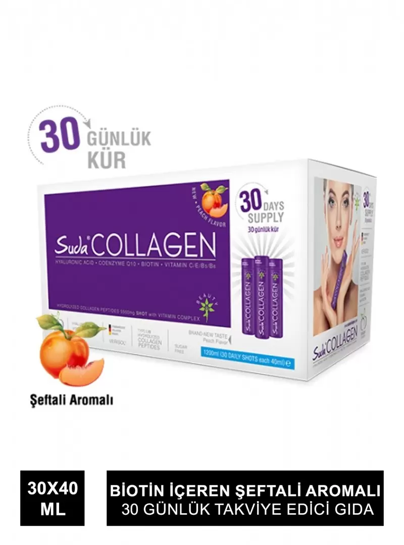 Suda Collagen Şeftali Aromalı Kollajen 30 x 40 ml - İçime Hazır Sıvı 30 Günlük Kür