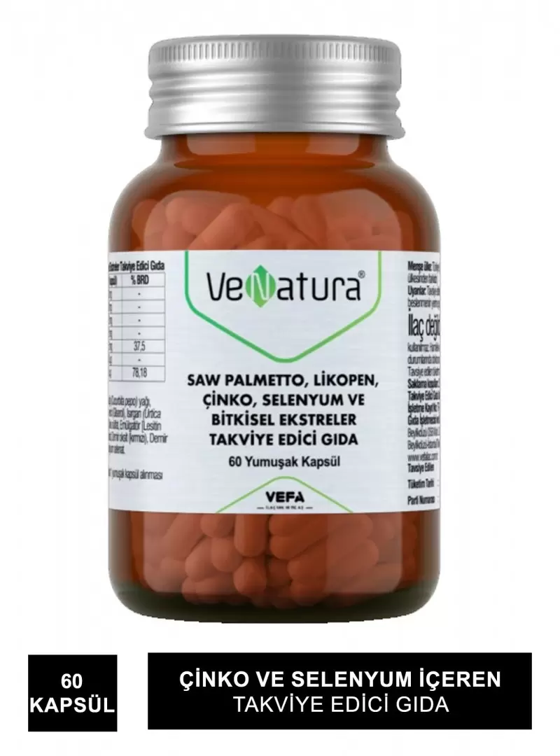 VeNatura Saw Palmetto, Likopen, Çinko, Selenyum 60 Yumuşak Kapsül