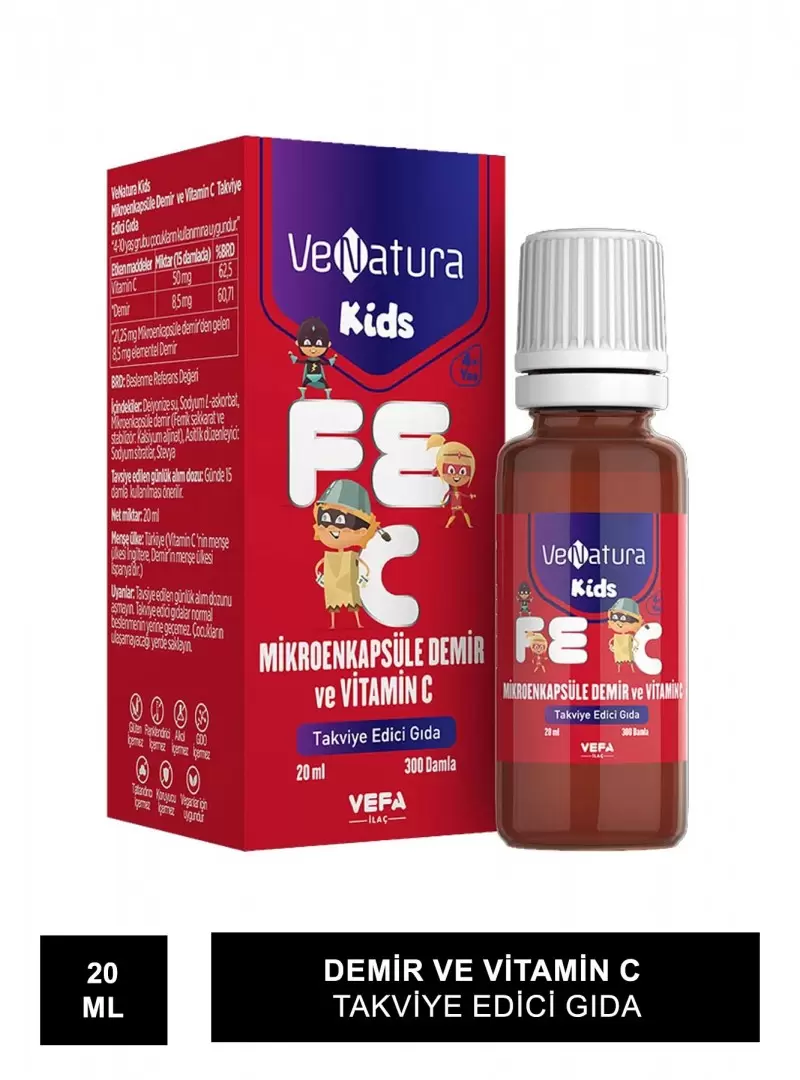 VeNatura Kids Mikroenkapsüle Demir ve Vitamin C Takviye Edici Gıda 20 ml