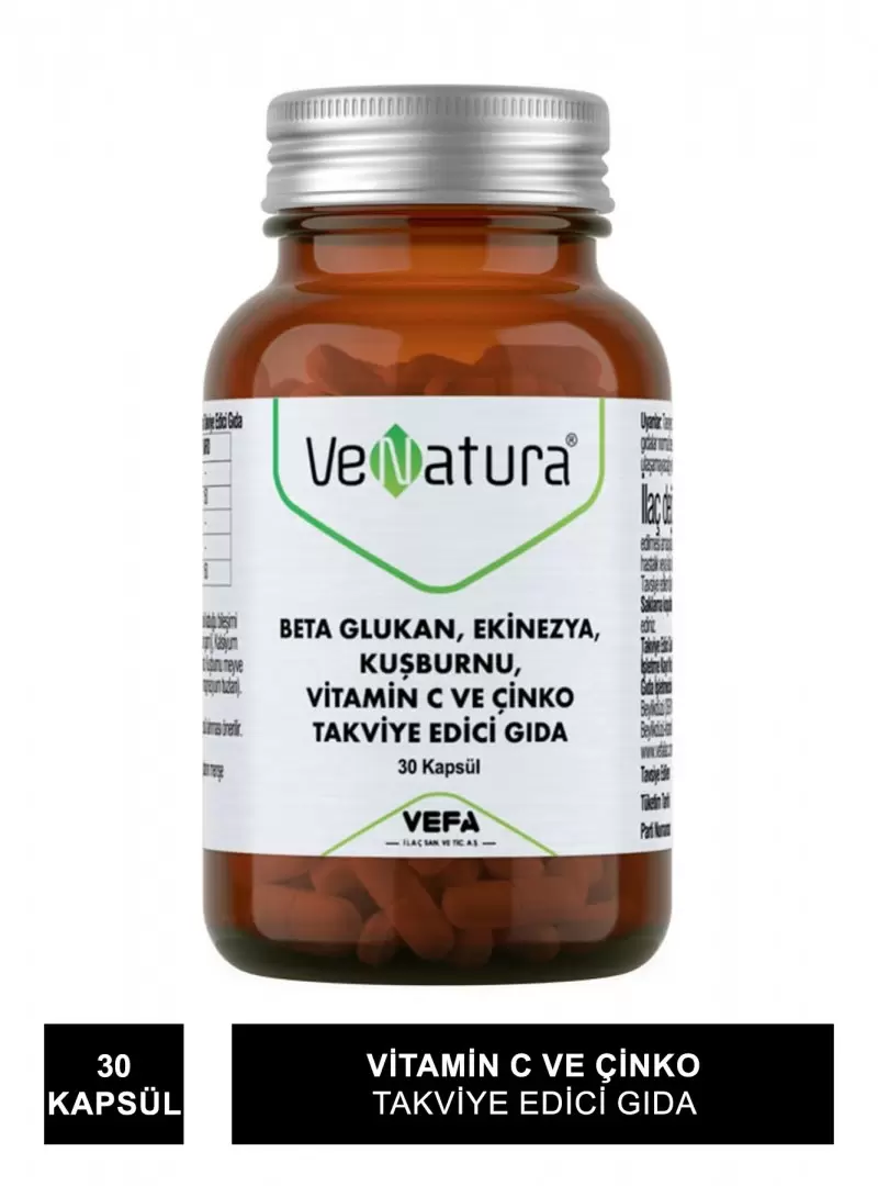 VeNatura Beta Glukan, Ekinezya, Kuşburnu, Vitamin C ve Çinko 30 Kapsül