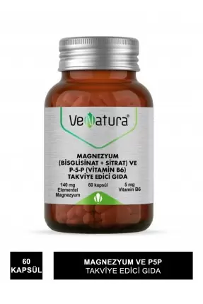 VeNatura Magnezyum (Bisglisinat+Sitrat) ve P5P (Vitamin B6) 60 Kapsül