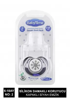 BabyTime Silikon Damaklı Koruyucu Kapaklı Siyah Emzik 6-18 ( BT153-2 )