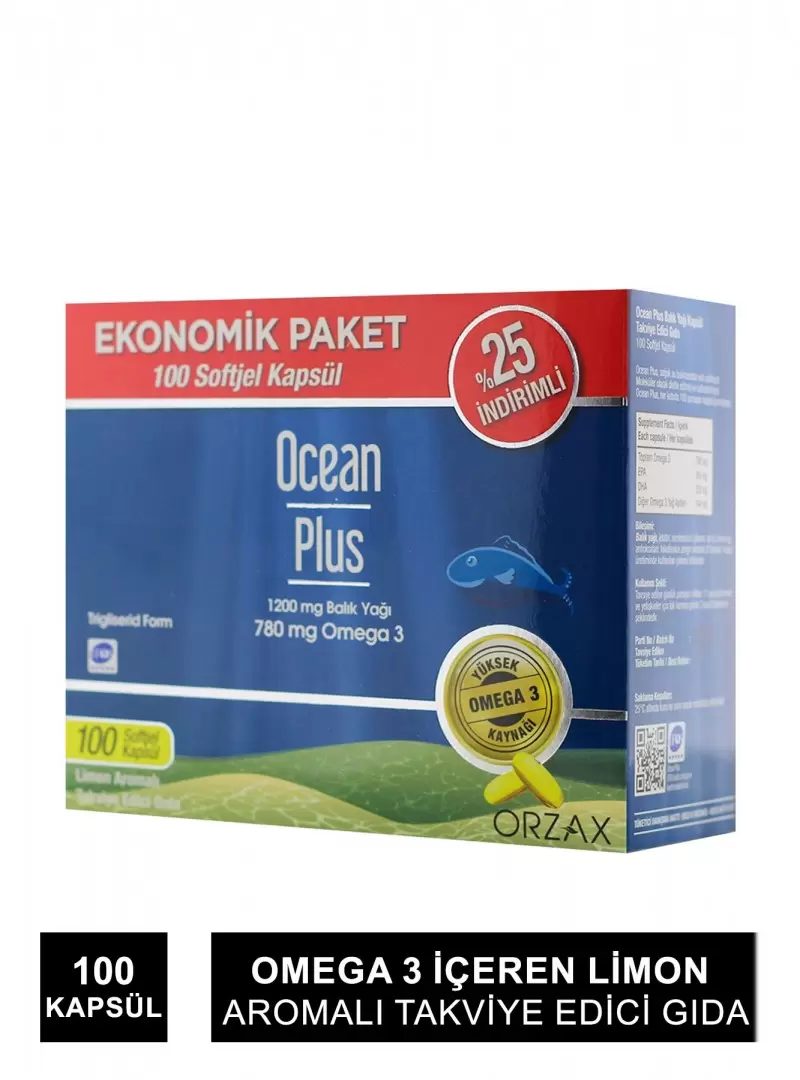 Ocean Plus 1200mg Limon Aromalı Takviye Edici 100 Kapsül | Ekonomik Paket