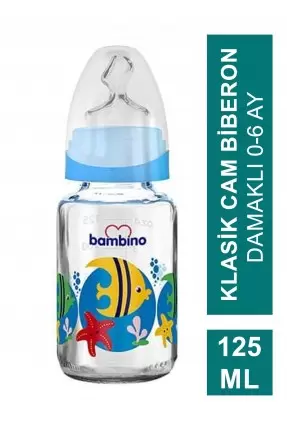 Bambino Klasik Cam Biberon Damaklı 0-6 Ay 125 ml ( B011 )