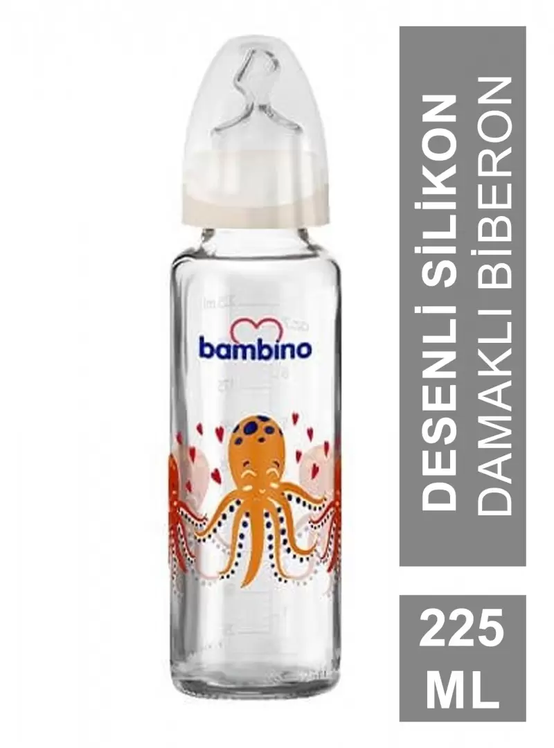 Bambino Klasik Cam Biberon Damaklı 0-6 Ay 225 ml ( B012 )