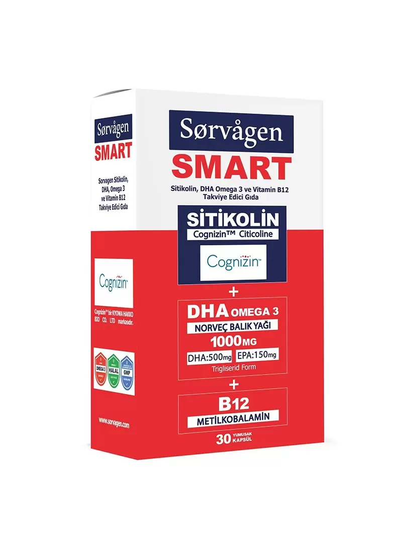 Sorvagen Smart Sitikolin DHA Omega 3 ve B12 30 Kapsül