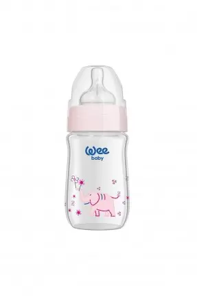 Wee Baby Klasik+ Geniş Ağızlı Cam Biberon 0-6 Ay ( Pembe ) 180 ml (No:140)