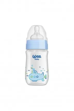 Wee Baby Klasik+ Geniş Ağızlı Cam Biberon 0-6 Ay ( Mavi ) 180 ml (No:140)