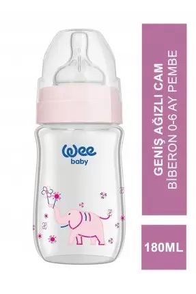 Wee Baby Klasik+ Geniş Ağızlı Cam Biberon 0-6 Ay ( Pembe ) 180 ml (No:140)