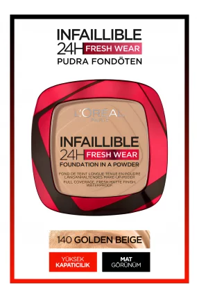 Loreal Paris Infaillible 24H Fresh Wear Pudra Fondöten 140 Golden Beige 9gr