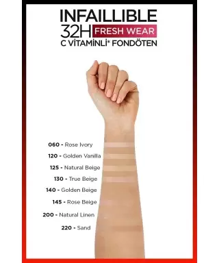 Loreal Paris Infaillible 32H Fresh Wear C Vitaminli Fondöten - 125 Naturel Rose 30ml