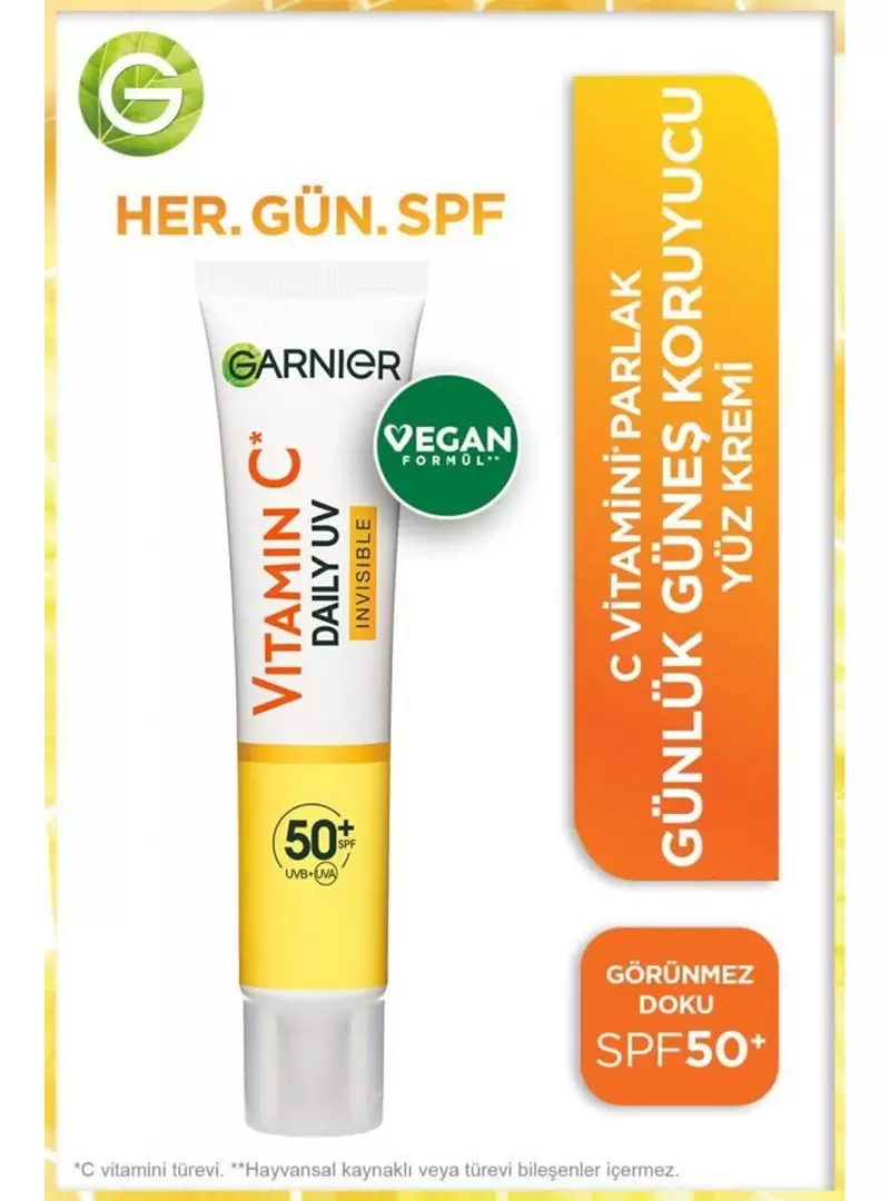 Garnier C Vitamini Parlak Günlük Güneş Koruyucu Fluid Yüz Kremi ( Görünmez Doku ) Spf50+ 40 ml