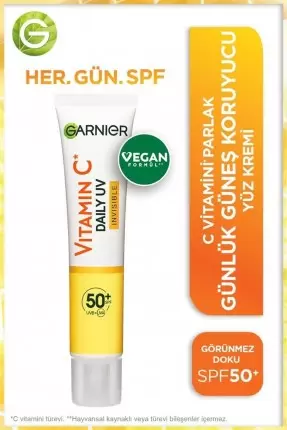 Garnier C Vitamini Parlak Günlük Güneş Koruyucu Fluid Yüz Kremi ( Görünmez Doku ) Spf50+ 40 ml