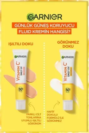 Garnier C Vitamini Parlak Günlük Güneş Koruyucu Fluid Yüz Kremi ( Görünmez Doku ) Spf50+ 40 ml