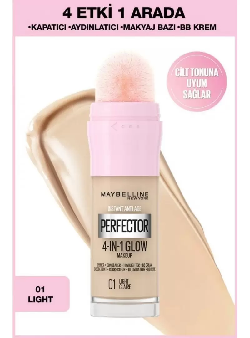 Maybelline New York Instant Perfector Glow 4 Etki 1 Arada Fondöten- 01 Light 20ml