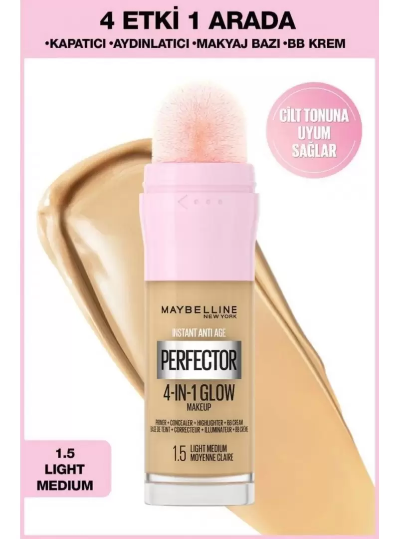 Maybelline New York Instant Perfector Glow 4 Etki 1 Arada Fondöten- 1.5 Light Medium 20 ml