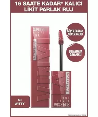 Maybelline New York Super Stay Vinyl Ink Uzun Süre Kalıcı Likit Parlak Ruj -  40 WITTY