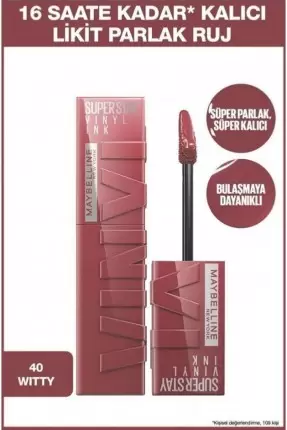 Maybelline New York Super Stay Vinyl Ink Uzun Süre Kalıcı Likit Parlak Ruj - 40 WITTY