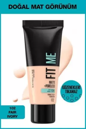 Maybelline New York Fit Me Matte+Poreless Fondöten - 102 Fair Ivory 30 ml