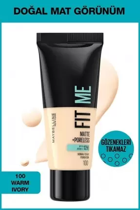 Maybelline New York Fit Me Matte+Poreless Fondöten - 100 Warm Ivory 30 ml