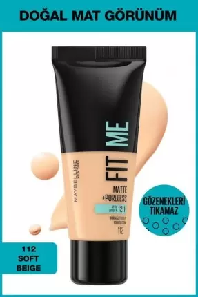 Maybelline New York Fit Me Matte+Poreless Fondöten - 112 Soft Beige 30 ml