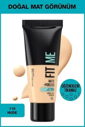 Maybelline New York Fit Me Matte+Poreless Fondöten - 118 Nude 30 ml