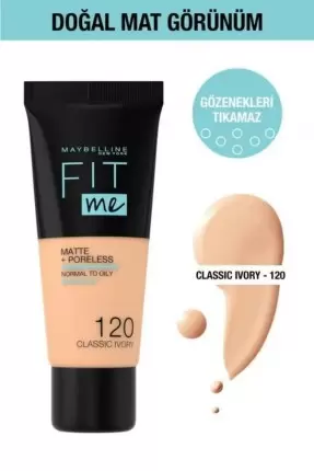 Maybelline New York Fit Me Matte+Poreless Fondöten - 120 Classic Ivory 30 ml